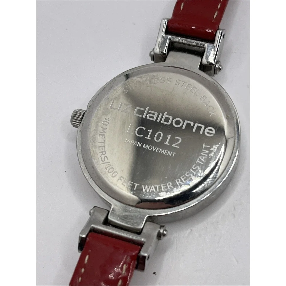 Liz‎ Claiborne Women's Quartz Watch Red Leather Band 32mm Case- New Battery